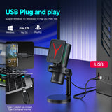Load image into Gallery viewer, Gaming Microphone Professional Condenser Mic PC Laptop Computer Mike RGB USB Wired Studio Streaming Podcast Gamer Karaoke PC Kit